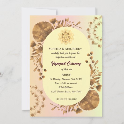 Yagnopavit Upanayanam Hindoe Thread Janeu Ceremoni Kaart (Voorkant)