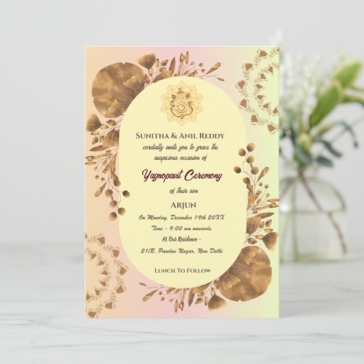 Yagnopavit Upanayanam Hindoe Thread Janeu Ceremoni Kaart (Staand voorkant)