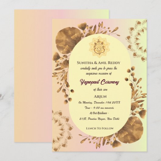 Yagnopavit Upanayanam Hindoe Thread Janeu Ceremoni Kaart (Voorkant / Achterkant)