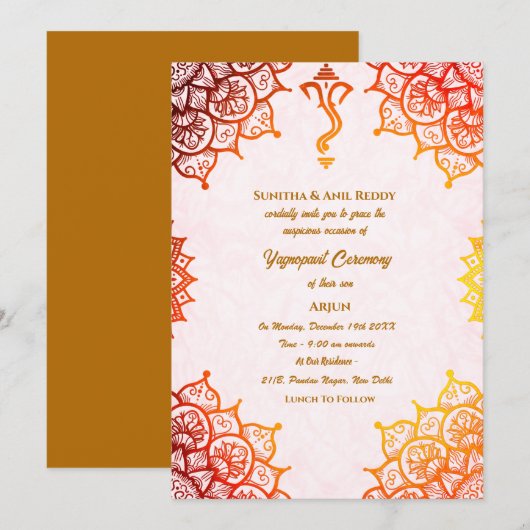 Yagnopavit Upanayanam Hindoe Thread Janeu Ceremoni Kaart (Voorkant / Achterkant)