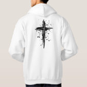 "YAHWEH" Cross White Christelijk Minimalistische H Hoodie (Achterkant)