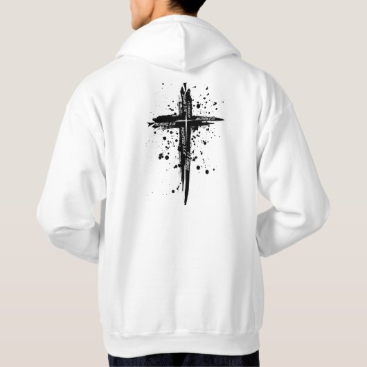 "YAHWEH" Cross White Christelijk Minimalistische H Hoodie (Achterkant)