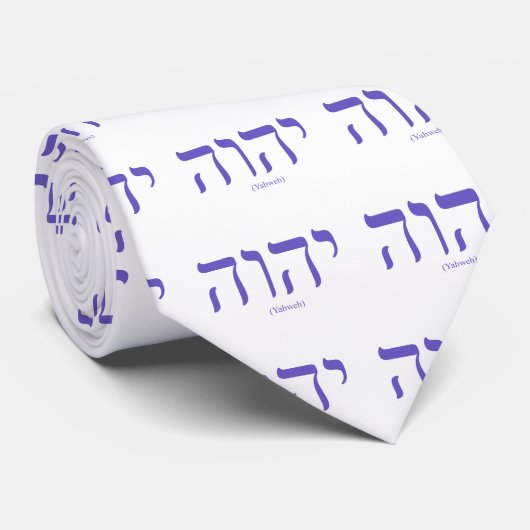 Yahweh (in het Hebreeuws) Blue Lettering Necktie Stropdas (Opgerold)