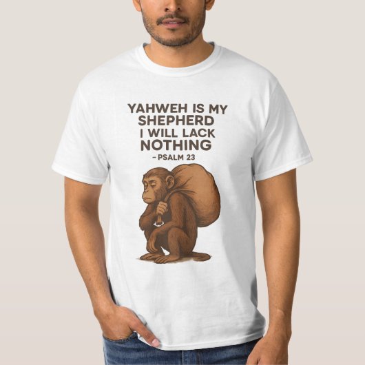 Yahweh is mijn herder – Spirituele aap Christelijk T-shirt (Voorkant)