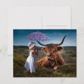 YAK GIRL UMBRELLA FUNNY POSTCROSSING BRIEFKAART (Voorkant / Achterkant)