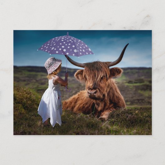 YAK GIRL UMBRELLA FUNNY POSTCROSSING BRIEFKAART (Voorkant)