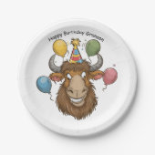 Yak hoofd met ballonnen cartoon papieren bordje (Voorkant)