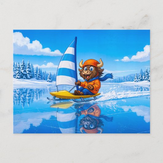 Yak Ice Sailing on a Frozen Winter Lake Briefkaart (Voorkant)