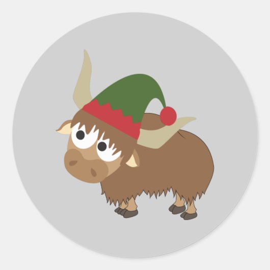 Yak Kerstmis Elf Ronde Sticker (Voorkant)