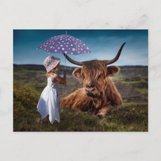 YAK MEISJE PARAPLU GRAPPIG POSTCROSSING BRIEFKAART