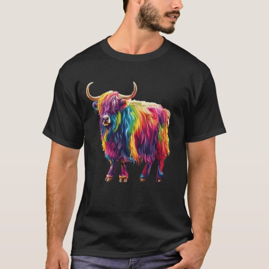Yak Rainbow Vibrant Animal Art T-shirt (Voorkant)