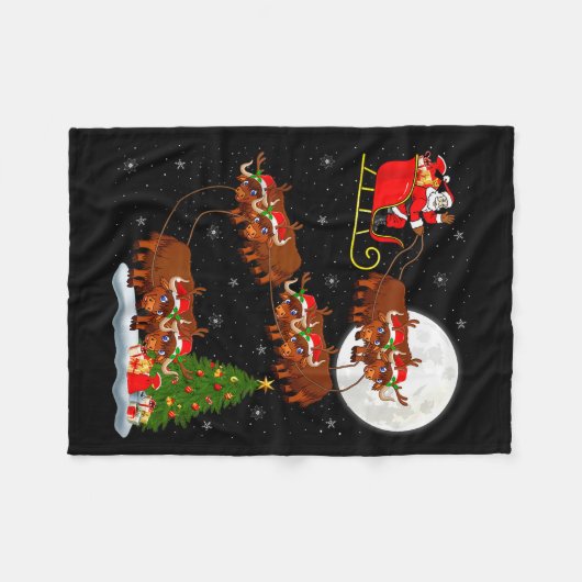Yak Santa Sleigh Flying Funny Magical Christmas Ta Fleece Deken (Voorkant (Horizontaal))