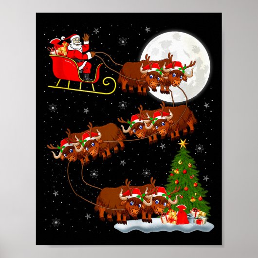 Yak Santa Sleigh Flying Funny Magical Christmas Ta Poster (Voorkant)