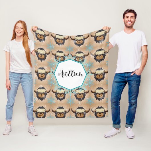 Yak Zwart Sneeuwvlokken Print Fleece Deken (In situ)