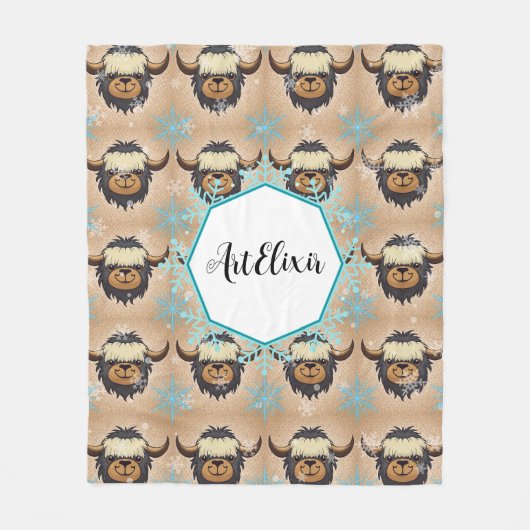 Yak Zwart Sneeuwvlokken Print Fleece Deken (Voorkant)