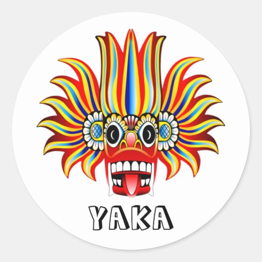 Yaka (Sri Lankaanse duivel) ontwerp T-Shirt Classi Ronde Sticker (Voorkant)