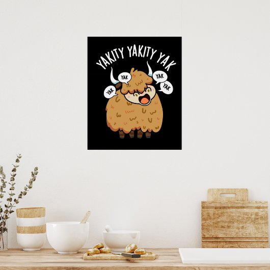 Yakity Yak Funny Animal Pun Dark BG Poster (Keuken)