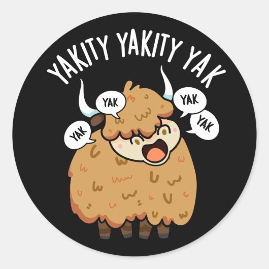 Yakity Yak Funny Animal Pun Dark BG Ronde Sticker (Voorkant)