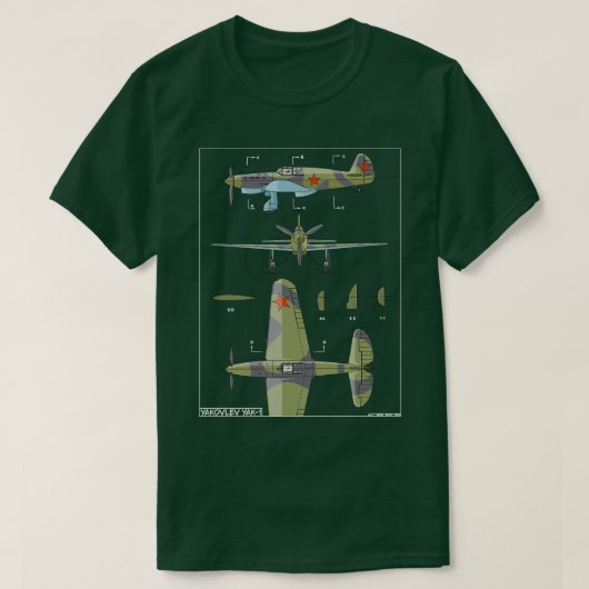 Yakovlev Yak1 Russische WW2 gevechtsvliegtuig diag T-shirt (Design voorkant)