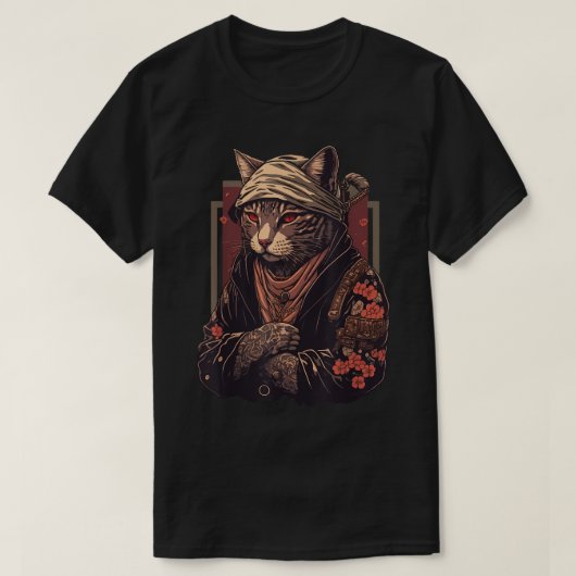 Yakuza Kat Japans Maffia Kat Tattoo Bloemen T-shirt (Design voorkant)