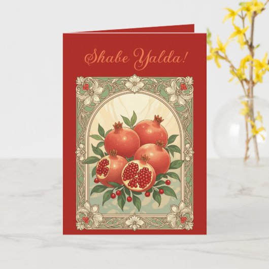 Yalda Pomegranate Chelle Night Fruits Kaart (Gele Bloem)