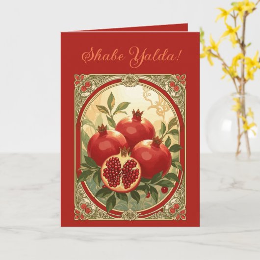 Yalda Pomegranate Chelle Night Fruits Kaart (Gele Bloem)