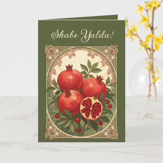 Yalda Pomegranates Persian Winter Solstice Kaart (Gele Bloem)