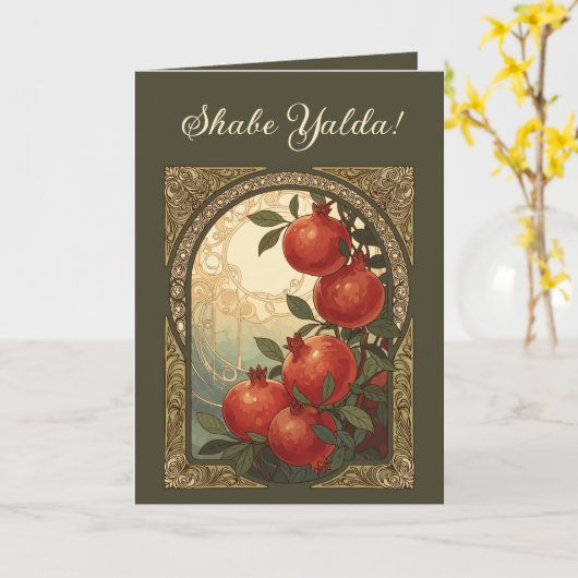Yalda Pomegranates Winter Solstice Symbolism Kaart (Gele Bloem)