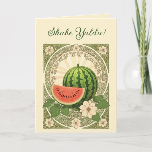 Yalda Watermelon Persian Winter Solstice Eve Feestdagen Kaart (Voorkant)