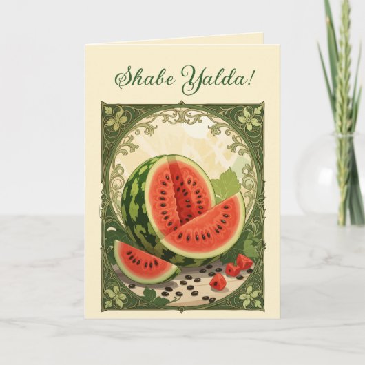 Yalda Watermelon Persian Winter Solstice Symbolism Feestdagen Kaart (Voorkant)