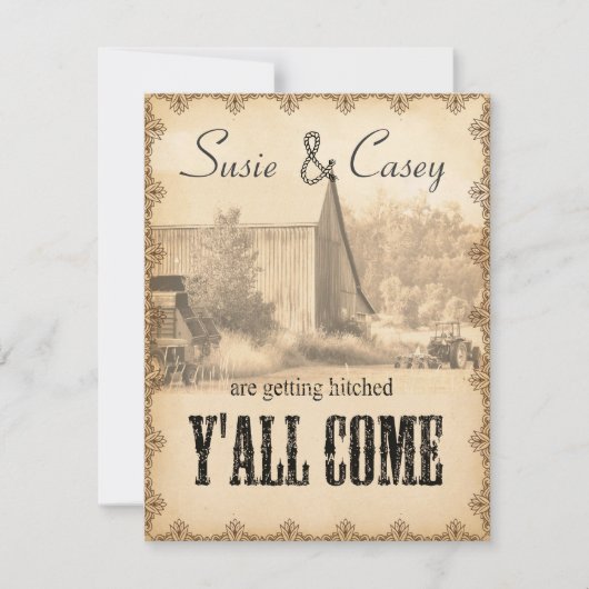 Y'all Come Huwelijksuitnodiging ID651 Kaart (Voorkant)