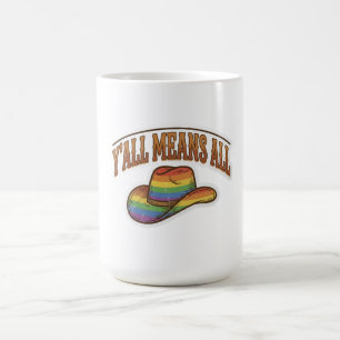 Y'all Means All Cowboy Hoed Regenboog Trots Koffiemok