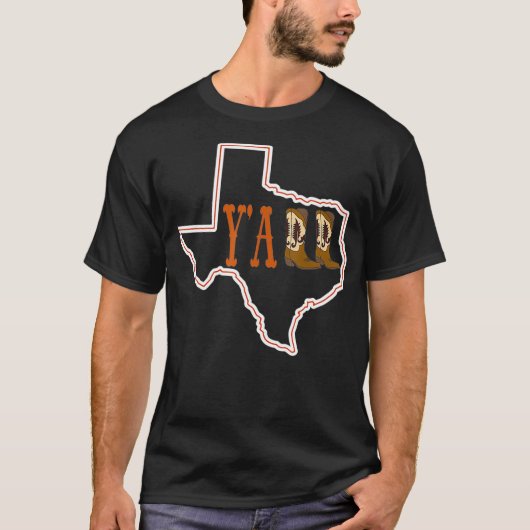 Y'all Texas State Map Overzicht Cowboy Boots South T-shirt (Voorkant)