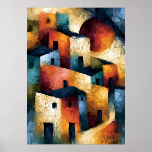 Yama no Mura Japans geometrisch bergdorp Poster (Voorkant)