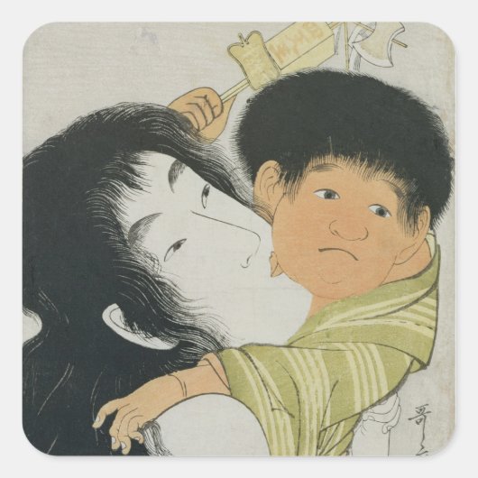 Yama-Uba en Kintoki Vierkante Sticker (Voorkant)