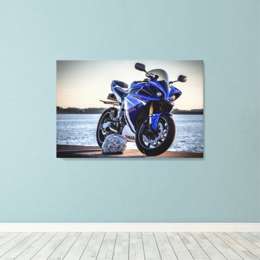 Yamaha R1 Motorcycle Wrapped Canvas (Insitu (Houten vloer))