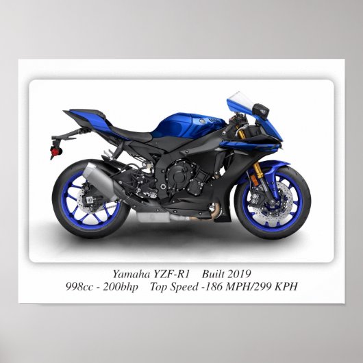 Yamaha YZF-R1 2019 motorfiets - A3 Poster (Voorkant)