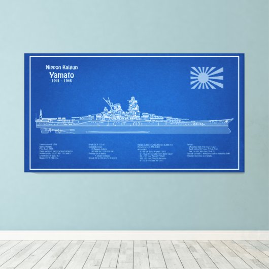 Yamato - Schip Blauwdruk Plannen ABD Canvas Afdruk (Insitu (Houten vloer))