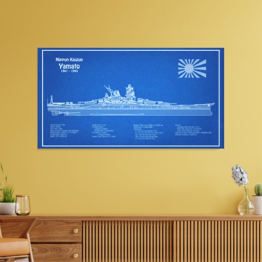 Yamato - Schip Blauwdruk Plannen ABD Canvas Afdruk (Insitu (Woonkamer))