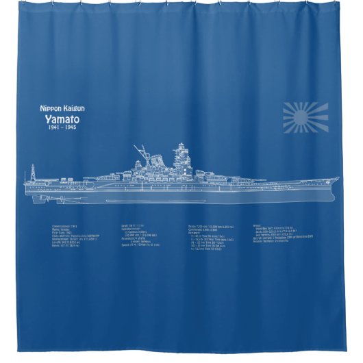 Yamato - Schip Blauwdruk Plannen ABD Douchegordijn (Voorkant)