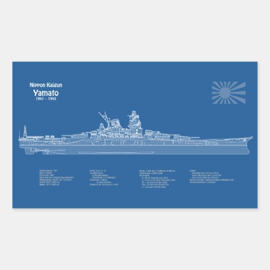 Yamato - Schip Blauwdruk Plannen ABD Rechthoekige Sticker (Voorkant)