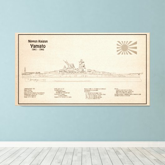 Yamato - Schip Blauwdruk Plannen SD Canvas Afdruk (Insitu (Houten vloer))