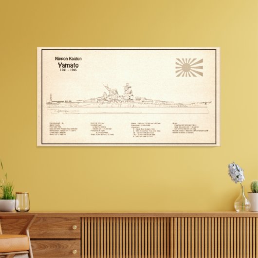 Yamato - Schip Blauwdruk Plannen SD Canvas Afdruk (Insitu (Woonkamer))