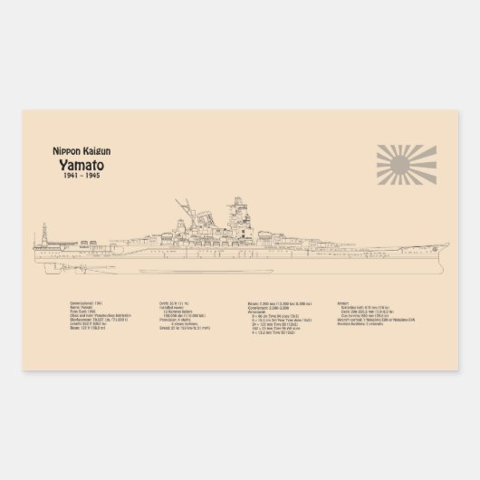 Yamato - Schip Blauwdruk Plannen SD Rechthoekige Sticker (Voorkant)