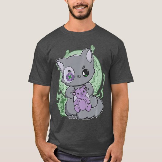 Yami Kawaii Cat With Gotheddy Bear For Cute Horror T-shirt (Voorkant)
