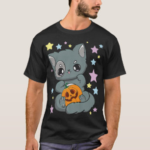 Yami Kawaii Chibi Anime Cat Neko Gothic Pumpkin Fa T-shirt