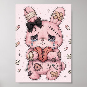 Yami Kawaii Traurige Bunny Poster Pastel Goth Wand