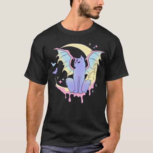 Yami Moon Phases Pastel Gothic Cat Kat Pagan Witch T-shirt (Voorkant)