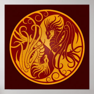 Yang Dragons, gele en rode vliegers Poster