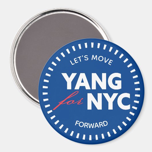 Yang for NYC Let's Move Forward 46yo Stippen Blue Magneet (Voorkant / Achterkant)